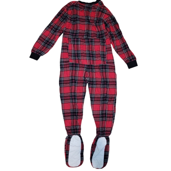 Big Feet Mens Footie Onesie Pajama One Piece PJs Size Medium Button Velcro Comfy - Picture 2 of 5